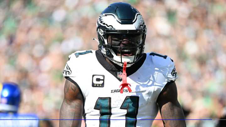 Where was Eagles WR A.J. Brown in first half vs. Rams?