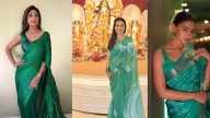Navratri, Durga Puja 2025 Day 8, Saptami Colour Peacock Green: Kajol To Alia Bhatt's Exquisite Saree Style To Amp Up Your Festive Style