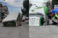 Adiós Jarritos: Enorme socavón se 'traga' camión de refrescos