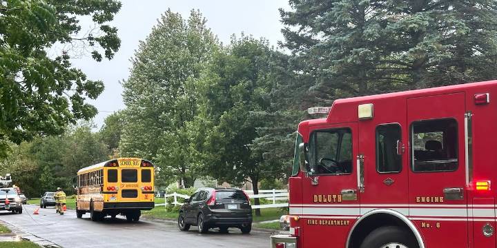 Crews respond to power line fallen on Duluth school bus