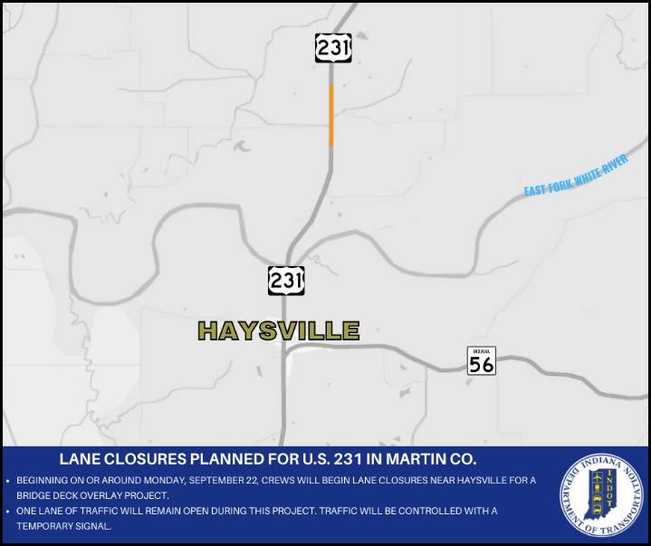 Lane closures planned for US 231 in Martin County
