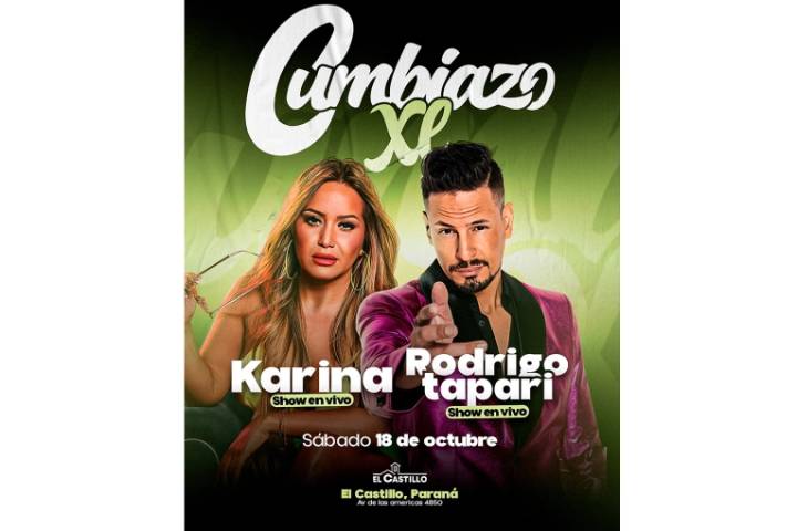 Llega “El Cumbiazo XL” a Paraná: Karina y Rodrigo Tapari juntos