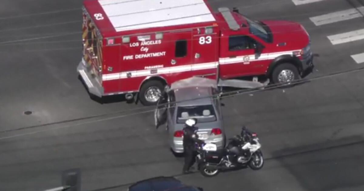 Ambulance carrying a crash victim crashes in L.A., drawing a crash investigator