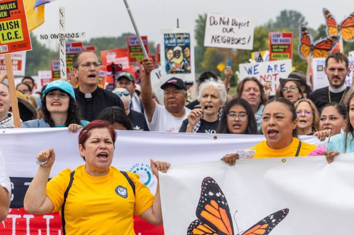 Hundreds gather to pray, march and protest Trump 'blitz'