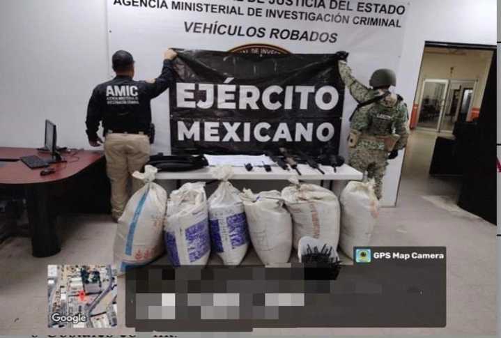 Decomisan costales con mariguana, arsenal y cargadores en Sonora