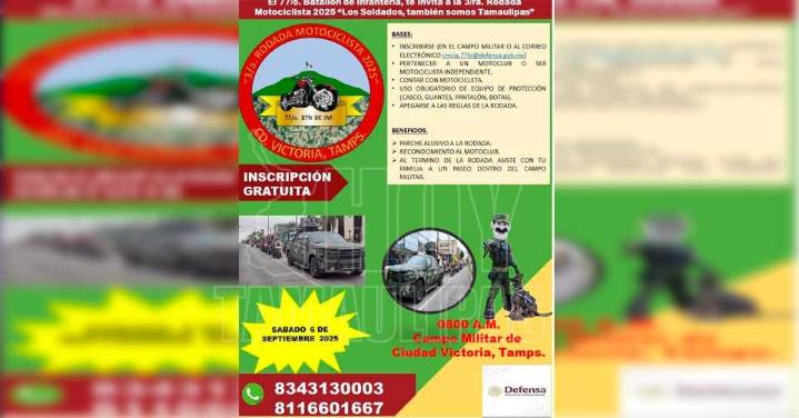Invita SEDENA a Tercera Rodada Motociclista en Victoria