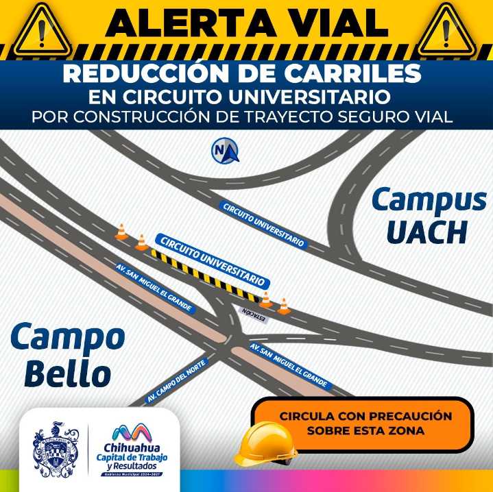 ¡Alerta! Reducción de carriles en tramo del Circuito Universitario por trabajos de obra: Municipio