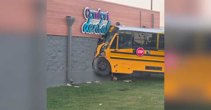 Blue Springs school bus crashes into dental office at MO 7, US 40 Highway after car fails to yield