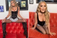 Carmen Electra rocks corset top and fishnet stockings in racy photo shoot