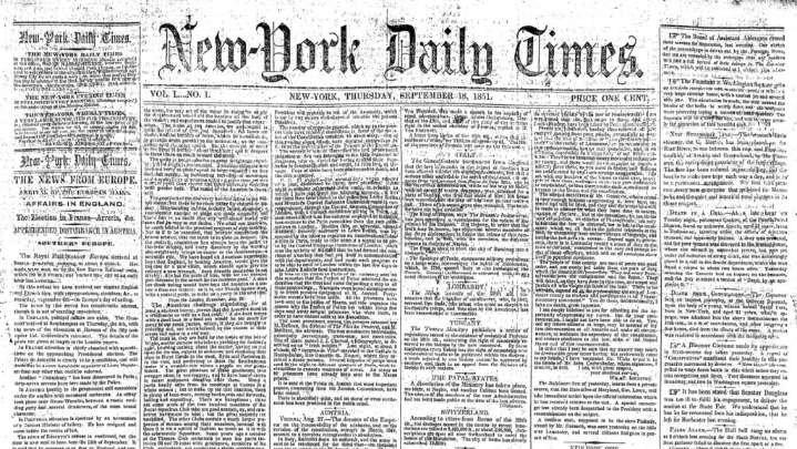 Today in History: First edition of The New York Times published
