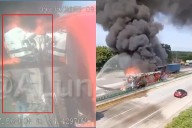 Pasajeros escapan del fuego en choque de tráiler vs autobús en Veracruz