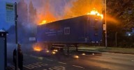 Tiny battery causes huge trailer blaze which saw firefighters spend five hours at scene