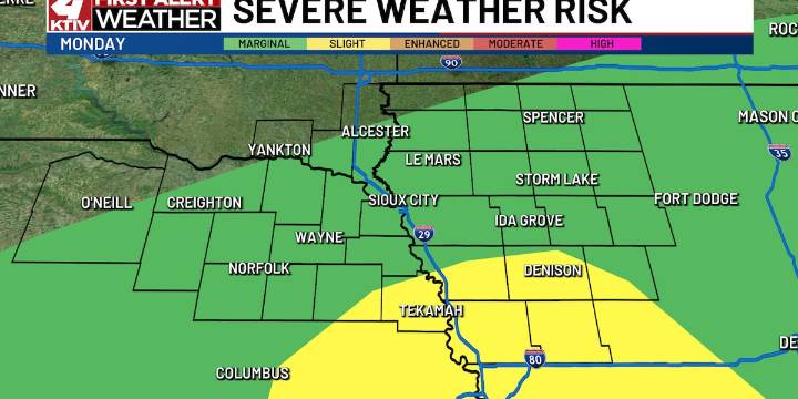 Severe thunderstorms are possible for parts of Siouxland Sunday and Monday night