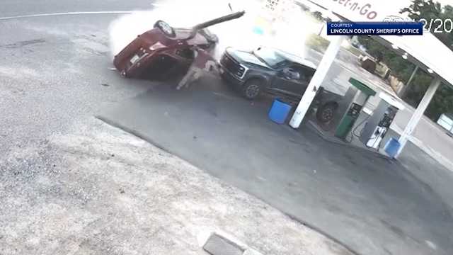 Must-see video: Man dodges rolling vehicle at gas station in Nebraska