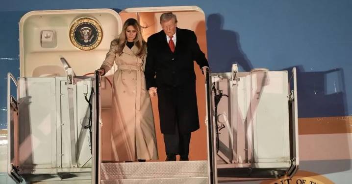 Donald Trump and Melania Trump arrive at Stansted Airport on Air Force One ahead of UK State Visit