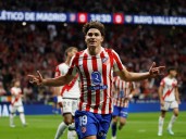Julián Álvarez abrió el camino del Atlético de Madrid con una gran volea  en medio de los roces con Simeone