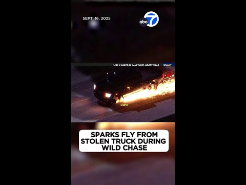 Sparks fly from stolen truck during wild chase