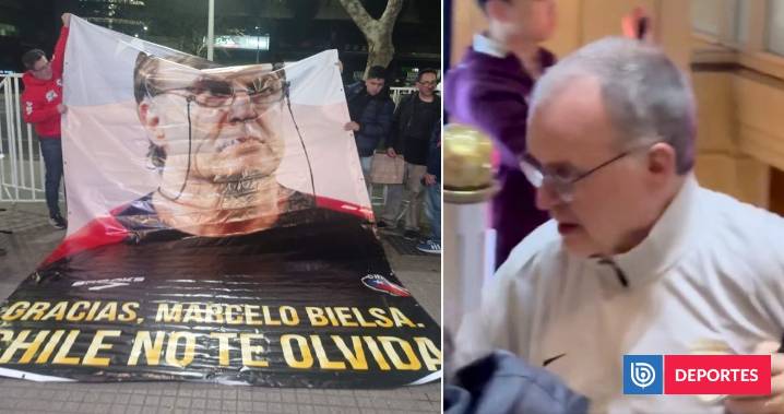 Hinchas llegan con lienzo a hotel de Uruguay para homenajear a Marcelo Bielsa: la reacción del ’Loco’