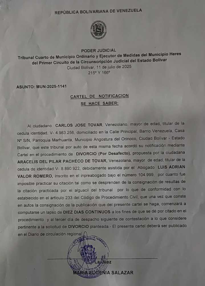 CARTEL DE NOTIFICACIÓN