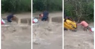 Rescatan a directivo de OOMSAPAS, La Paz, tras quedar atrapado en creciente de arroyo