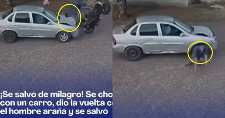 “Es el verdadero Hombre Araña”: motociclista se salva de un choque tras hacer una pirueta accidental