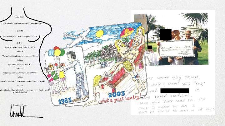 Chistes de mal gusto, fotos comprometedoras y el dibujo de una mujer desnuda atribuido a Trump: qué hay en el libro de cumpleaños de Epstein