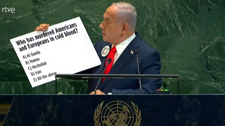 Netanyahu lanza un 'concurso' en la Asamblea General de la ONU: "Respuesta correcta, nuestros enemigos nos odian a todos"