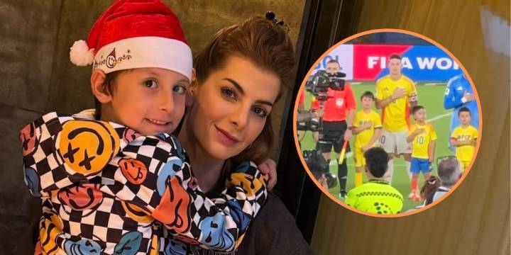 Hijo mayor de Carolina Cruz y Lincoln Palomeque acompañó a James Rodríguez a cantar el himno nacional en el partido Colombia vs. Bolivia: “Con la manito en el pecho”