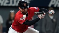 David Fry back in Guardians clubhouse after being hit by pitch in the face earlier this week