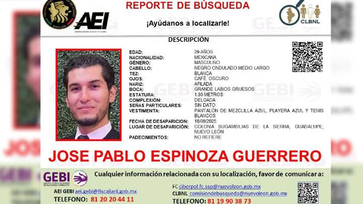 Atención. Desaparece José Pablo Espinoza, en Guadalupe, Nuevo León; así puedes identificarlo