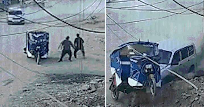 Jicamarca: hombres se salvan de morir tras choque de auto fuera de control contra mototaxi estacionada