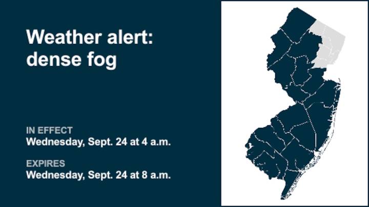 Prepare for dense fog in 16 N.J. counties until Wednesday morning
