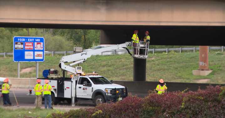 Southbound I-25 near MLK Bypass down to one lane after semi hit overpass