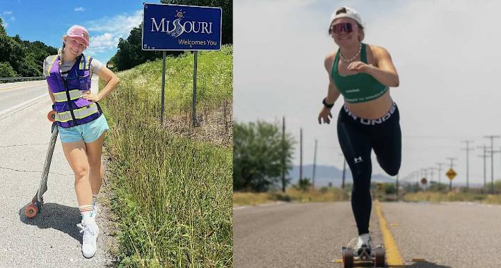 29-yo Becomes First Woman to Cross U.S. on a Skateboard–Honoring Stepfather Whose Ashes Were Carried in a Necklace