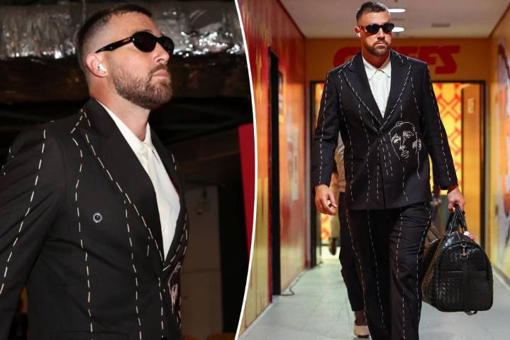 Travis Kelce rocks custom suit to Chiefs season opener in Brazil