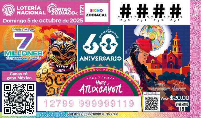 Loteria Nacional conmemora el 60 Aniversario del Huey Atlixcáyotl.