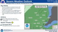 Weather Severe weather threat: Embedded thunderstorms, winds to 60 mph
