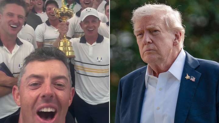 Rory McIlroy leads brutal five-word chant after Donald Trump TEXTED Team Europe hero following epic Ryder Cup win