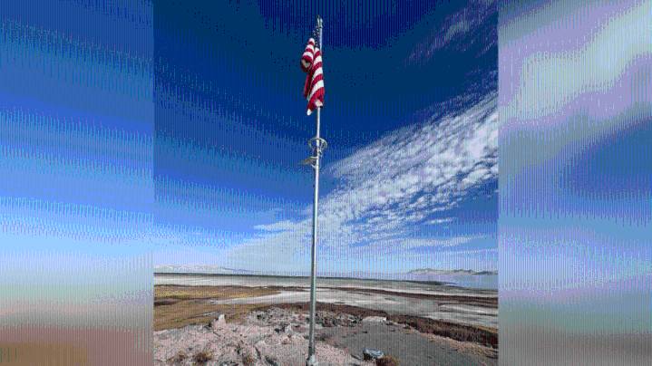 Flagpole installed illegally on historic Black Rock in Great Salt Lake