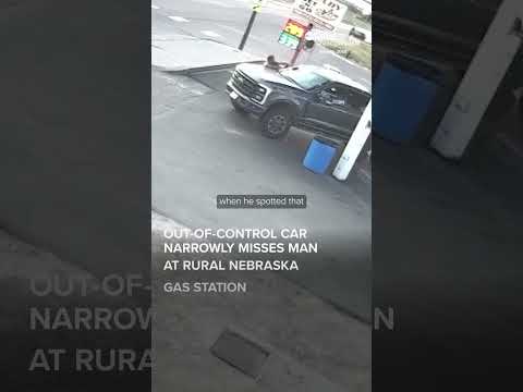 Out-of-control car narrowly misses man at rural Nebraska gas station