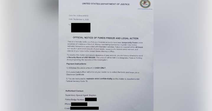 FBI Richmond Field Office warning residents of scam letters appearing to be from DOJ