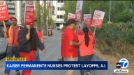 Kaiser Permanente nurses across California protest layoffs and AI at Los Angeles Medical Center