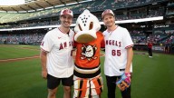 Kreider throws 1st pitch to Trouba during Ducks Night