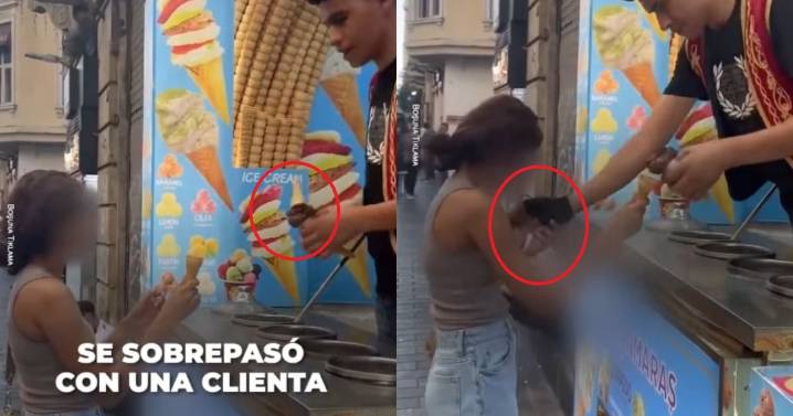 “La joven lo denuncio inmediatamente.”:Joven pide un helado en Turquia para ver el show que hacen al dartelo como en las redes sociales y el vendedor le pone el cono entre el busto