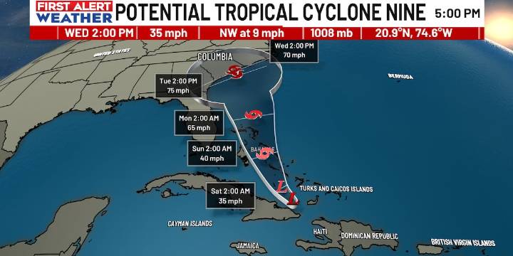 FIRST ALERT: Potential Tropical Cyclone 9 forms and is forecast to impact the Carolinas