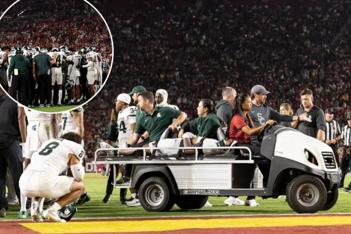 Michigan State's Wayne Matthews III carted off field in scary scene