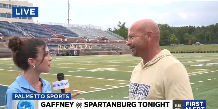 Palmetto Sports reporter Caroline Soro LIVE with Spartanburg Head Coach Mark Hodge ahead of Gaffney rivalry