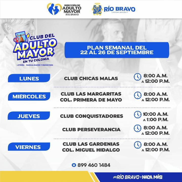 Plan semanal del Club del Adulto Mayor en tu Colonia!
