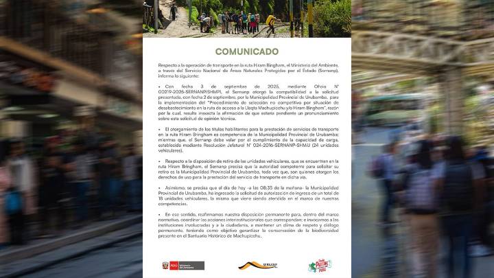 Sernanp señala que debe velar por el cumplimiento de la capacidad de carga en ruta Hiram Bingham