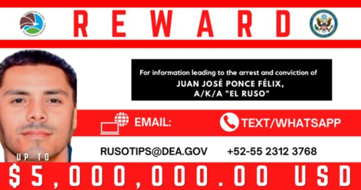 EE.UU. lanza recompensa de 5 millones de dólares por la captura de Juan José Ponce Félix, conocido como «El Ruso», vinculado al Cártel de Sinaloa.